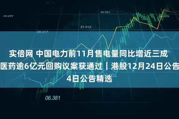 实倍网 中国电力前11月售电量同比增近三成 丽珠医药逾6亿元回购议案获通过｜港股12月24日公告精选